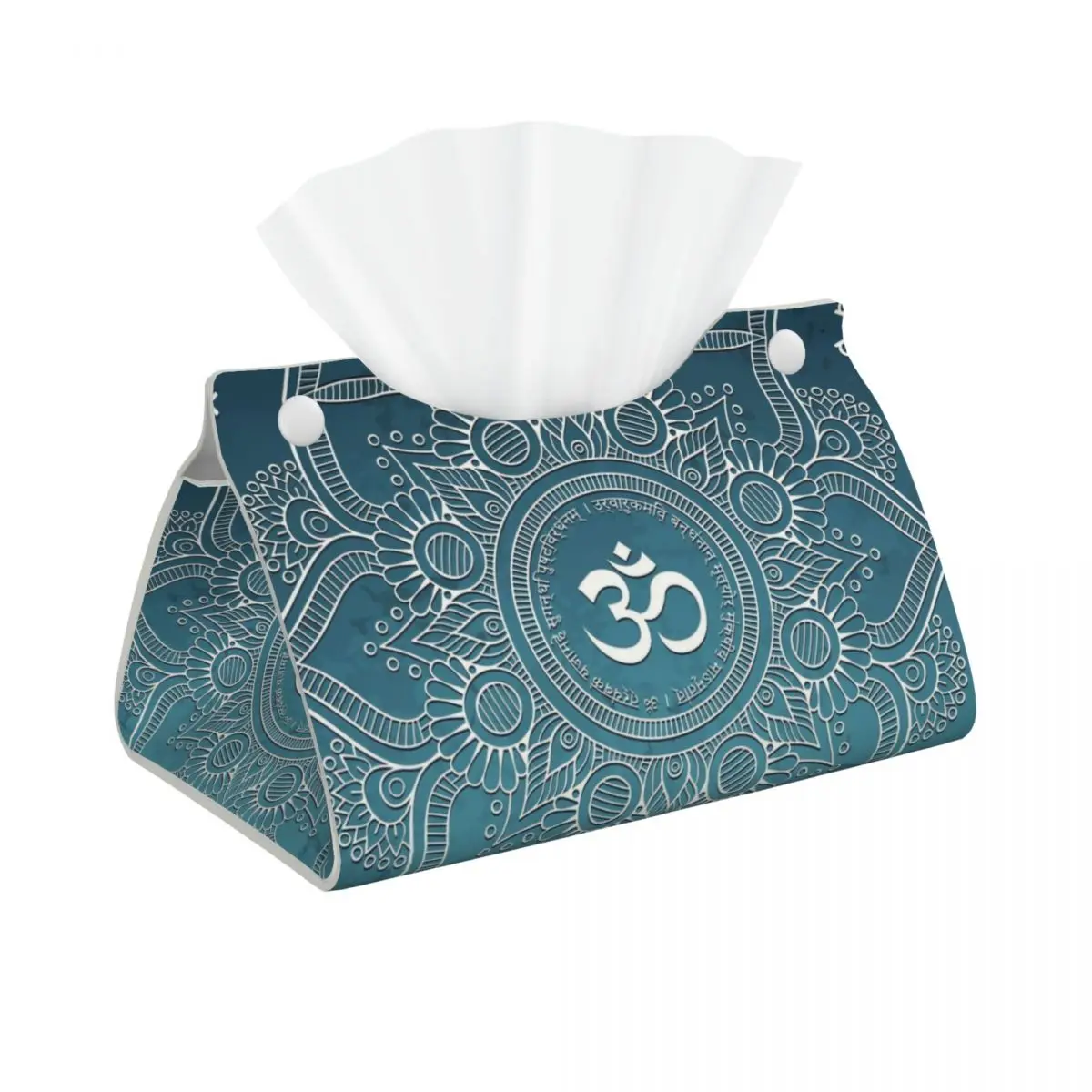 Custom Maha Mrityunjaya Mantra Tissue Box Cover PU Leather Rectangular Om Yoga Mandala Buddhism Aum Facial Tissue Box Holder for