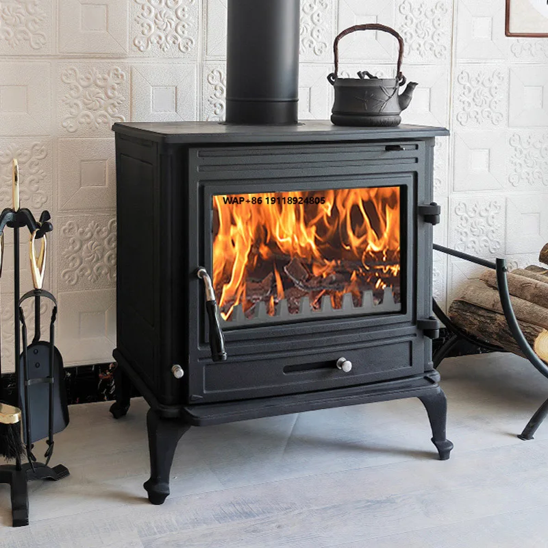 Indoor Decorative Real Fire Heating Fireplace European Style Cast Iron Freestanding Viewing Fireplace