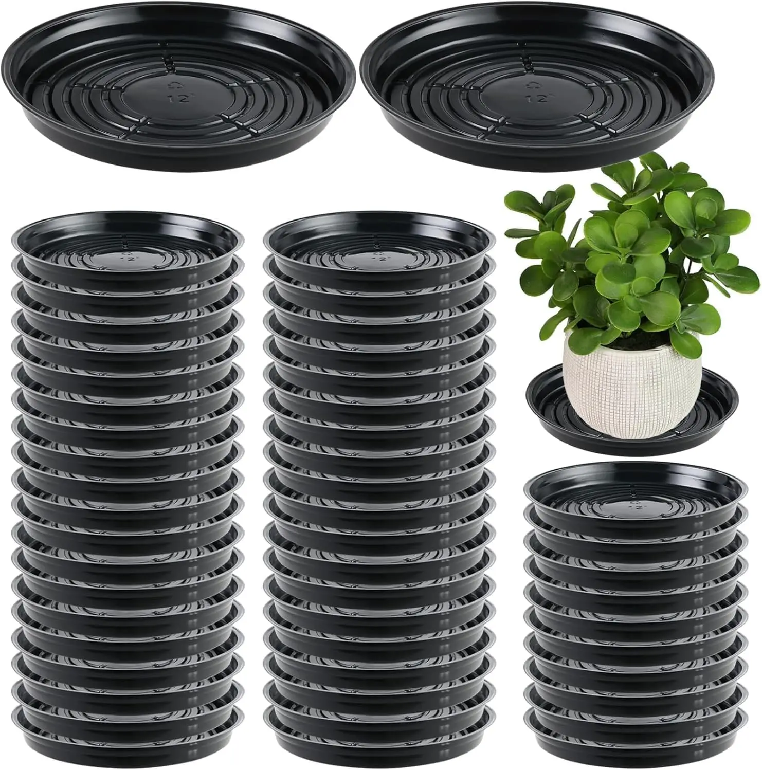 

50 Packs 14 Inches Large Plant Saucers for Indoor Outdoor Use Heavy Duty Plastic Plant Plate Dish for Planter Bulk Round Flower