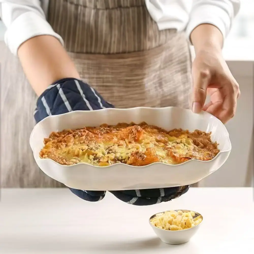 

Ceramic Ruffled Edge Serving Plate Rectangular Heat-resistant Meal Plate Deepened Large Capacity Steamed Fish Plate Oven
