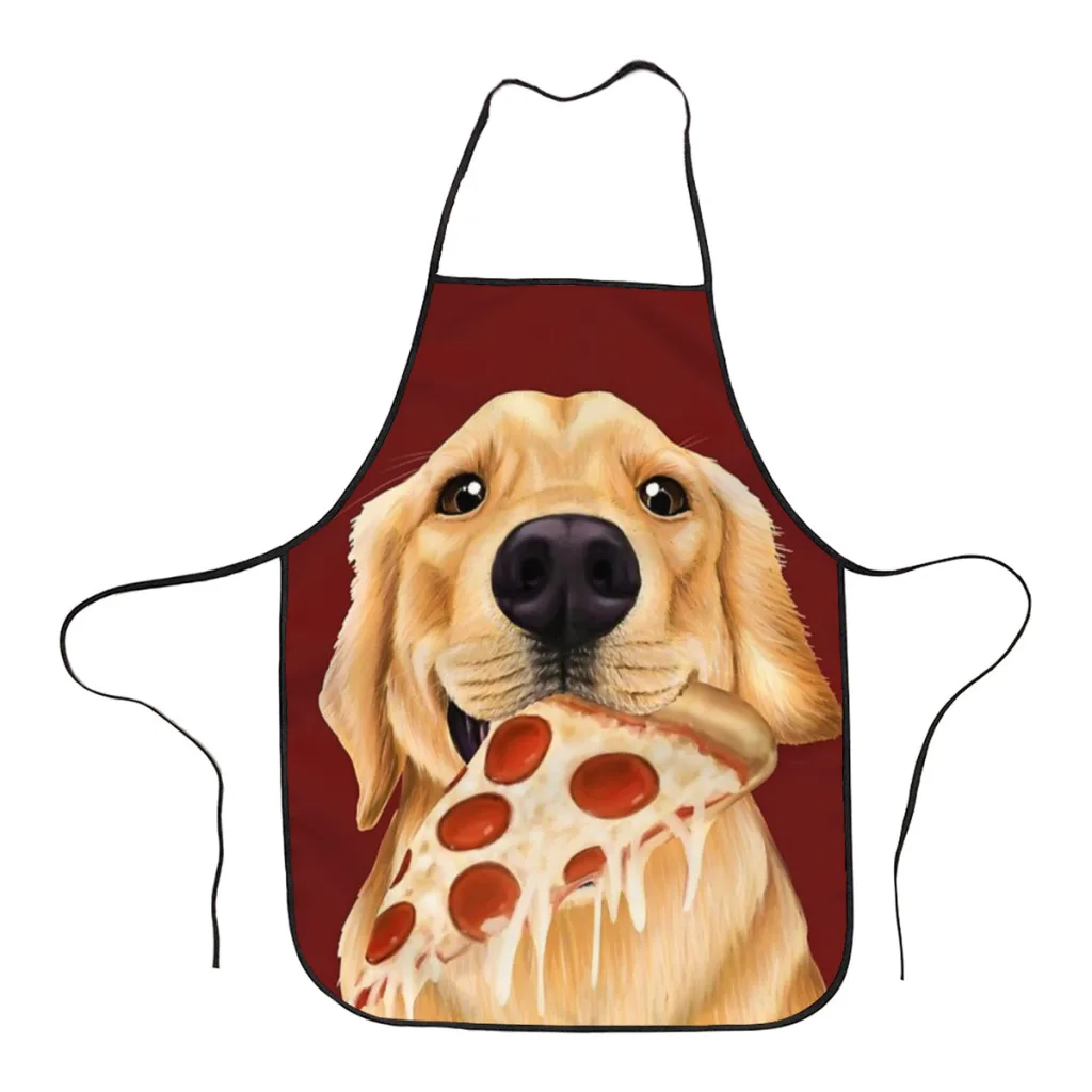 

Golden Retriever eating pizza - dog with a slice of pizza Apron Store Logo For Women Gift Composite Fabric Cleaning Pinafore