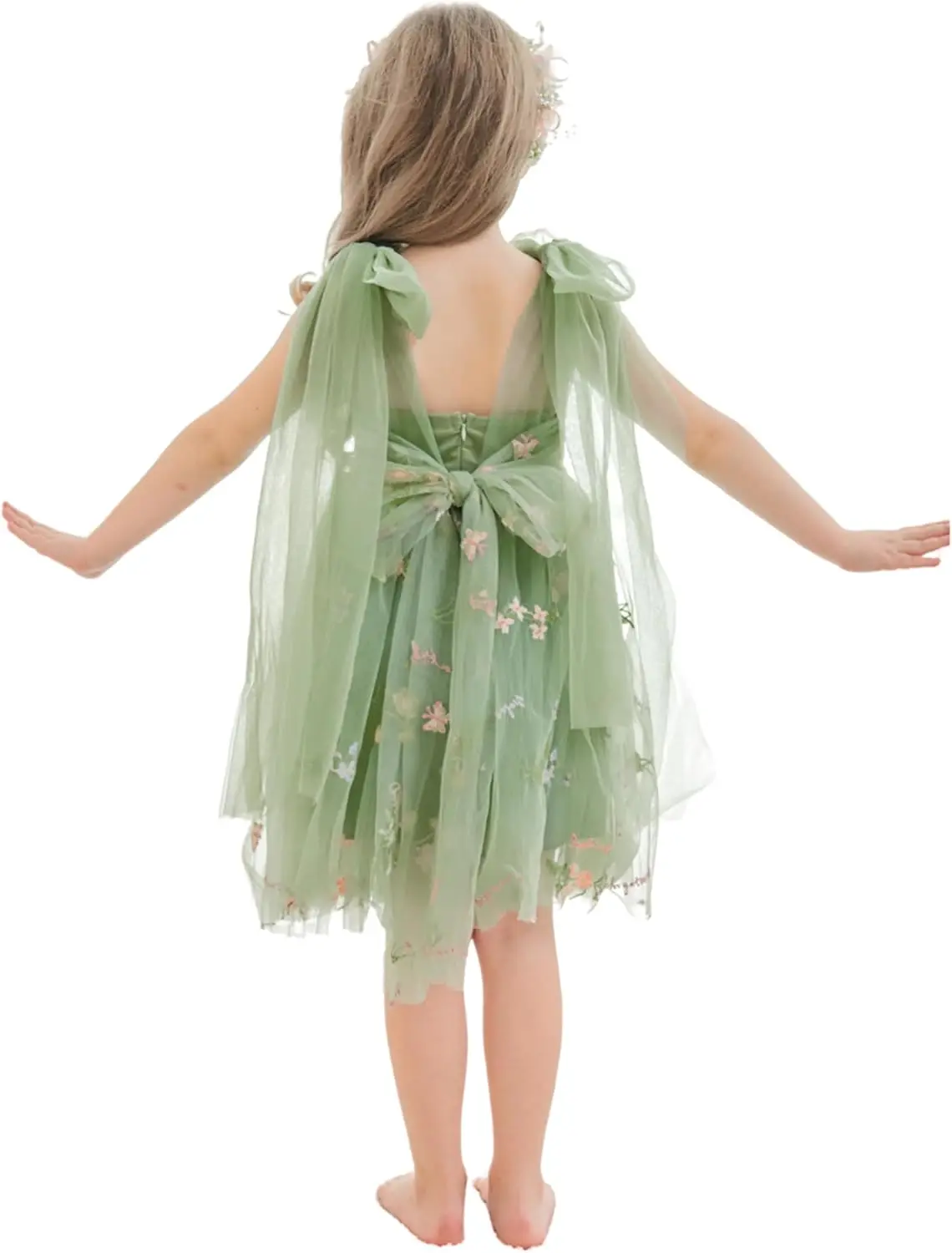 Princess Flower Girl Dress Floral Embroidered Toddler Girls Dresses Fairy Tulle Dress for Wedding Birthday Party Photo Shoot