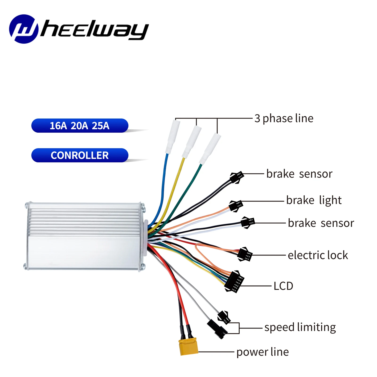 Electric Scooter Controller with LCD Panel, Brushless, Sine Wave Bicycle Throttle Kit, 6 Pin Plug Controller, 36V, 48V, 52V, 60V