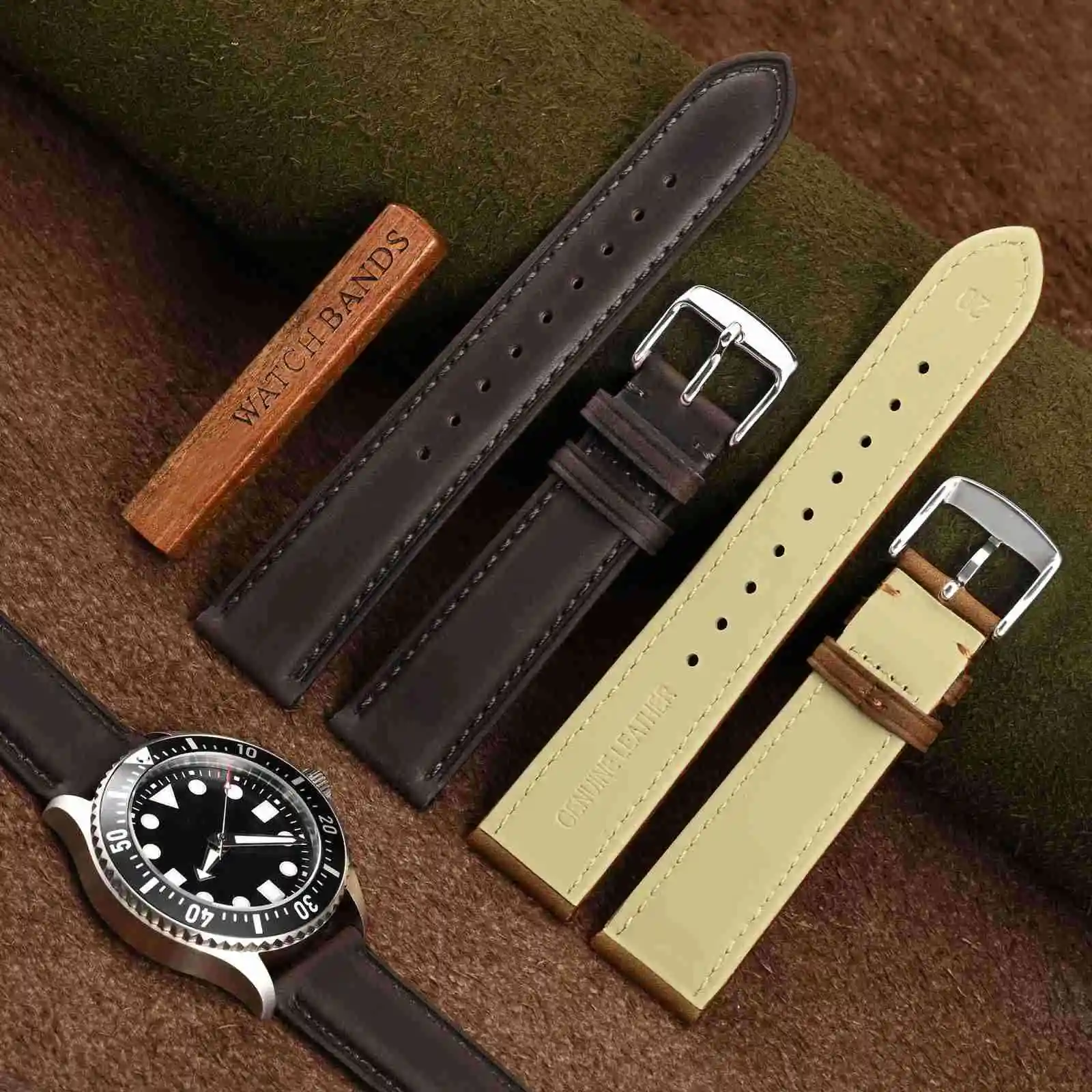 ANBEER Leather Watch Strap, Replacement Watch Band for Men, 16mm 17mm 18mm 19mm 20mm 21mm 22mm Vintage Style Watchband