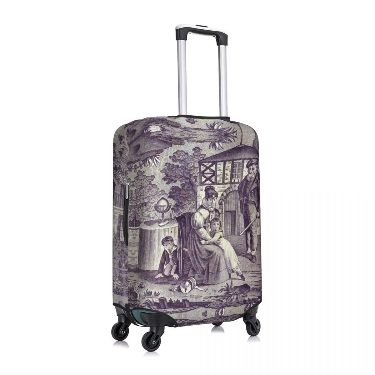 Custom French Toile De Jouy Navy Blue Motif Pattern Luggage Cover Funny  Suitcase Protector Covers Suit For 18-32 inch