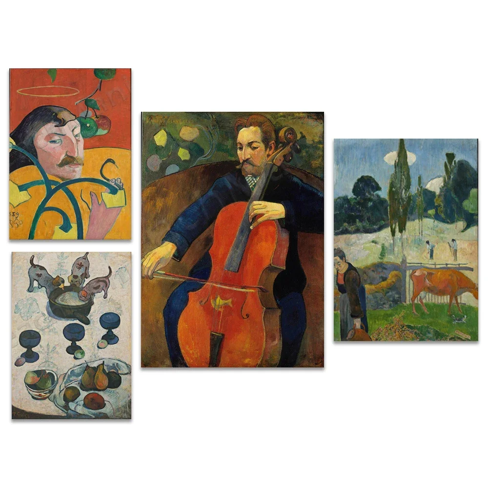 Paul Gauguin Self-Portrait, Still Life with Peaches, Herd of Pigs, Nap, Paul Gauguin's Day of God Art Poster, Exhibition Poster