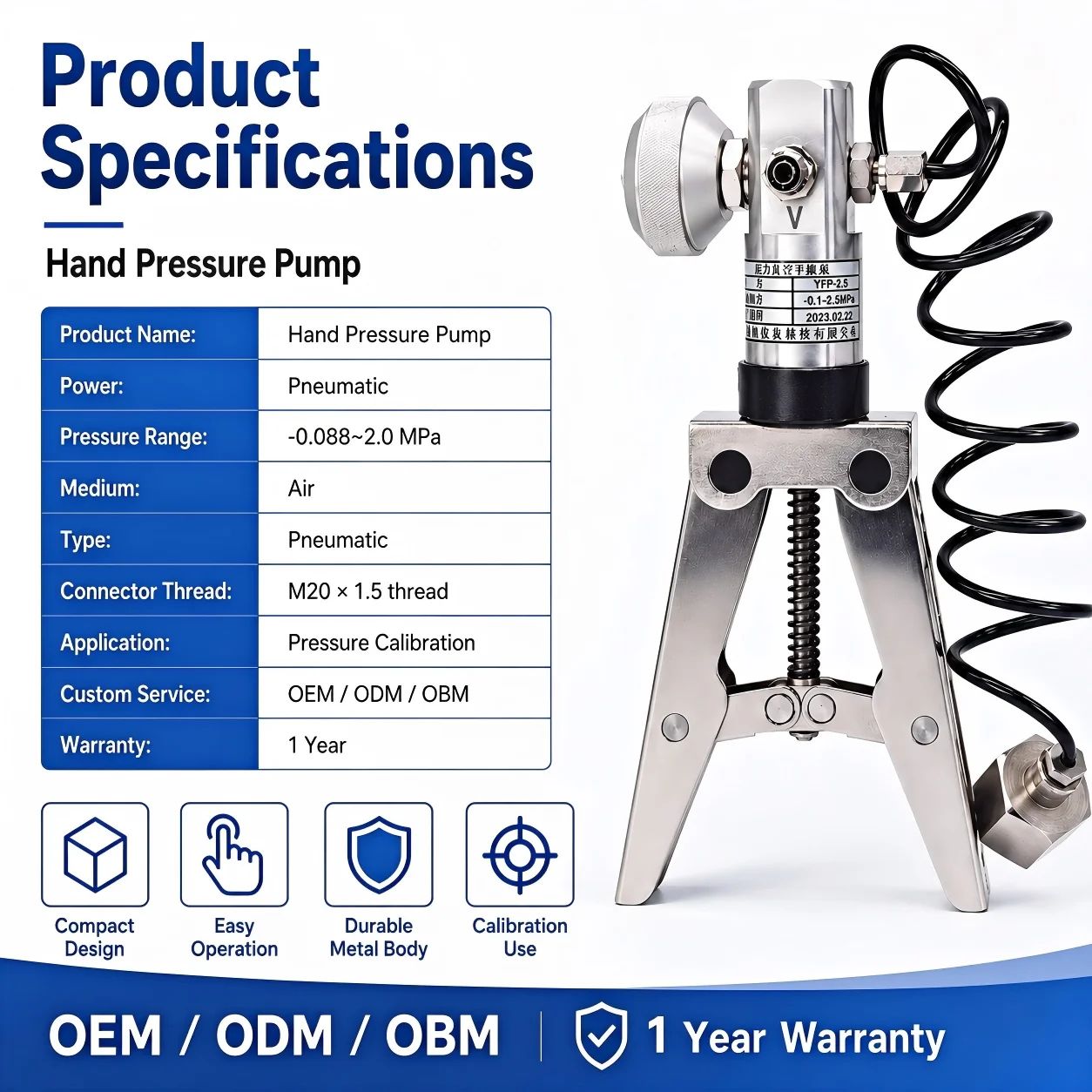 

Easy Operation Pneumatic Hand Pressure Pump For On-site Pressure Instrument Calibration High Accuracy Air Hand Pressure Pump