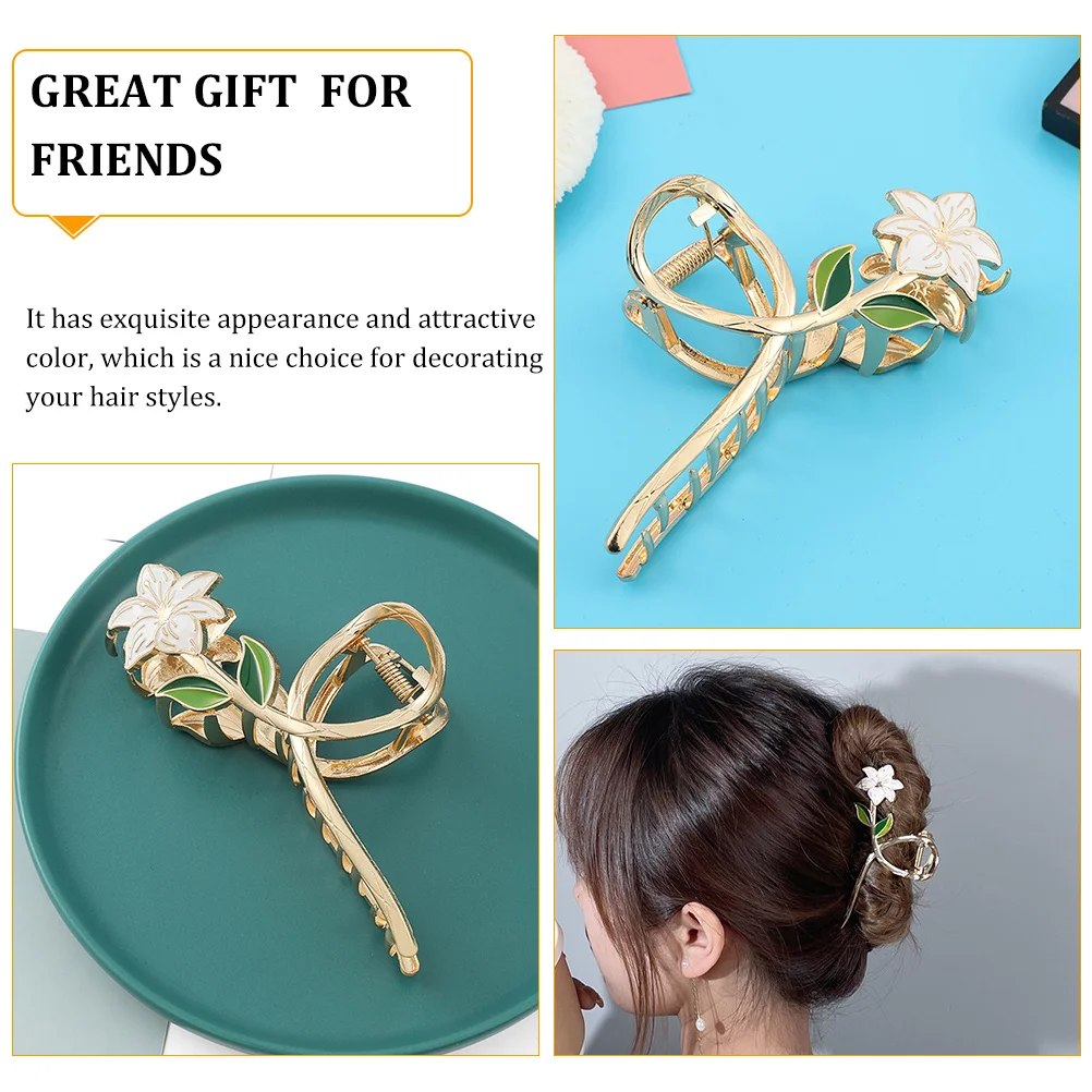 

2pcs Lily Flower Clips Metal Claw Clips For Women Decorative Accessories Alloy Sturdy Hair Claw Medium Thick Thin Hair Party Use