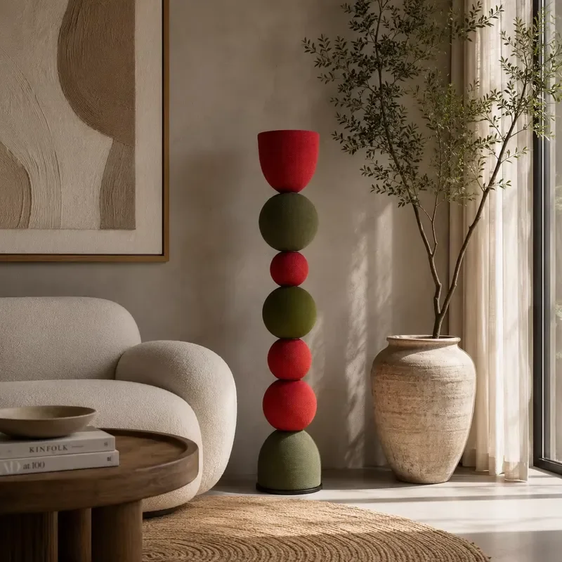 Handmade Fiber Art Column with Tassel Totem Floor Sculpture for Hotel Lobby and Living Room Interior Home Decor Modern Design