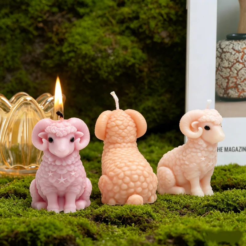 3D Highland Ram Sheep Silicone Candle Molds Fluffy Curly Horn Sheep Sculptures Crafts Mold DIY Scented Candle Decor Zodiac Gift