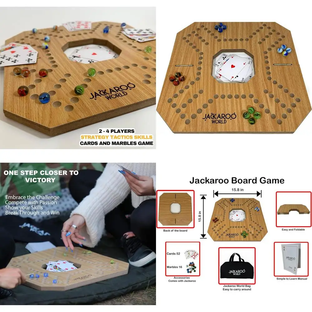 

Strategic Marble Game for 2-4 Players: Wooden Board with Cards & Jokers (Oak)