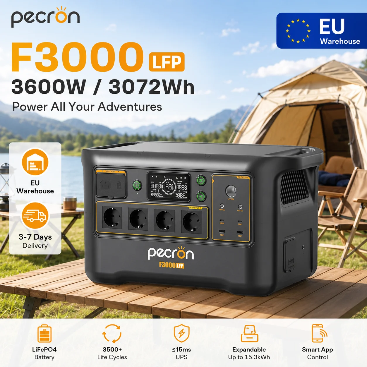 Tragbare Powerstation Pecron F3000 LFP 3000W 3072Wh LiFePO4 3500+ Zyklen …