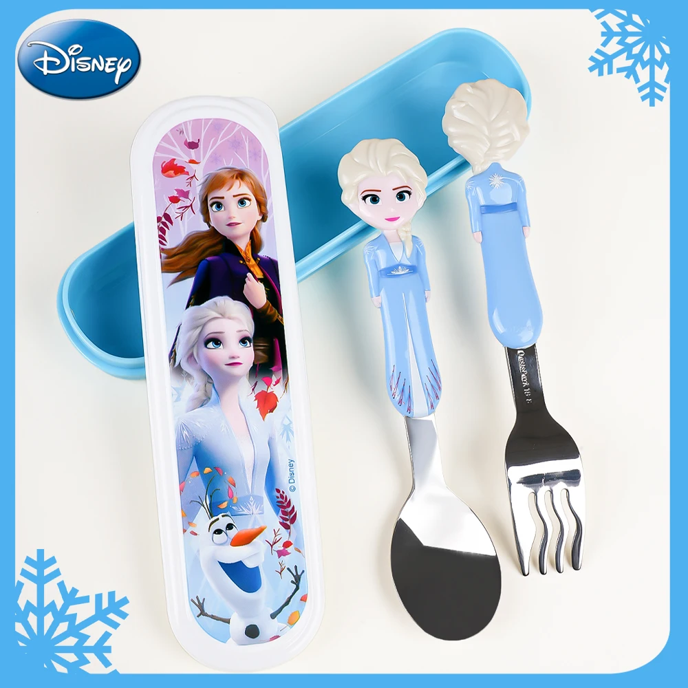 1 Stück Offiziell Lizenziertes Frozen Edelstahl Gabel-Löffel-Set Cartoon-Themen Besteck-Set mit Etui Tragbares Essbesteck