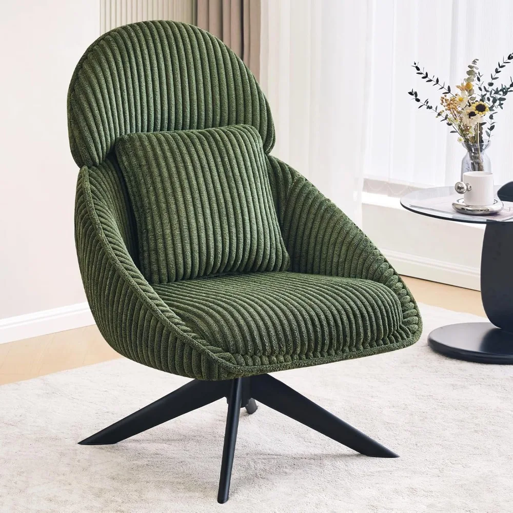 

Upholstered Swivel Accent Chair for Living Room, Modern Armchair Side Chair with Headrest Bedroom Chair with Metal Legs Comfy S