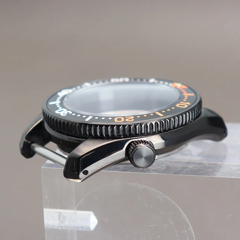 Caja de reloj nh35 negra de 42mm para Seiko NH35 NH36 NH34 NH38 4R36, movimiento de 28,5mm, esfera de cristal de zafiro, piezas de reloj modificadas, corona 3,8