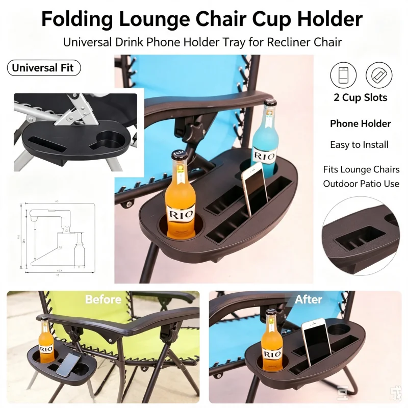 Outdoor Camping Table With Storage - Heavy‑Duty Camping Side Tray with Cup