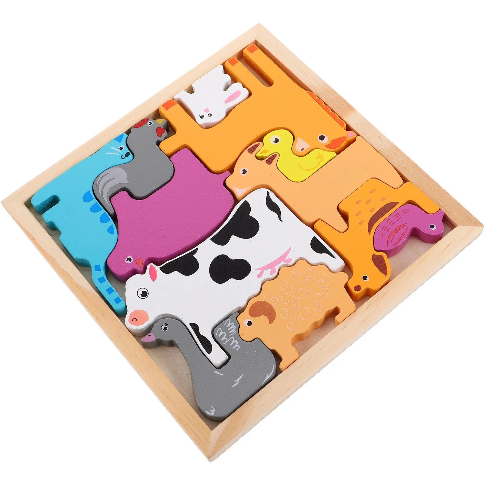 

Набор из 1 шт. креативных деревянных пазлов-головоломок с животными, яркие цвета, гладкие края, безопасная игра для малышей и дошкольников