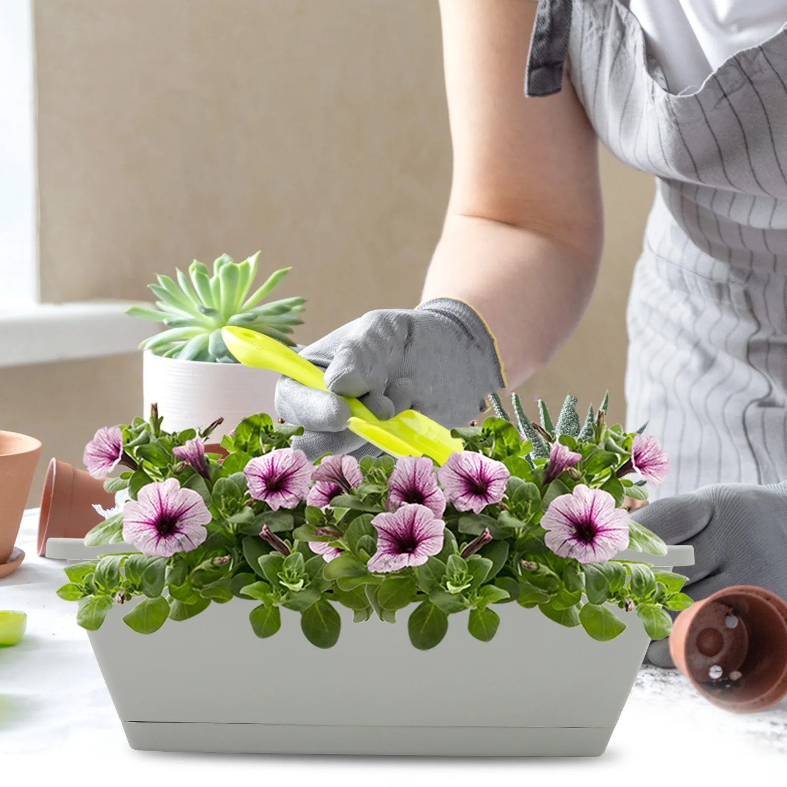 

4 set Large Rectangular Plant Pots Balcony Gardening Vegetable Growing Flower Planter Window Box Plastic Resin Durable