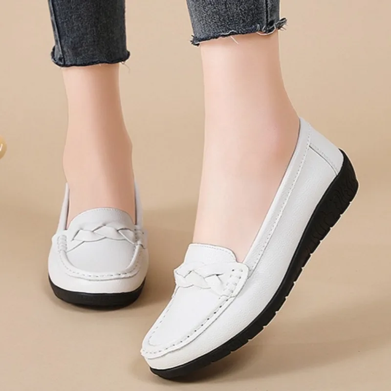 Women Loafers Luxury Cowhide Casual Shoes Slip on Oxford Shoes Nurse Shoes for Women Moccasins Soft Leather Flats Zapatos Mujer