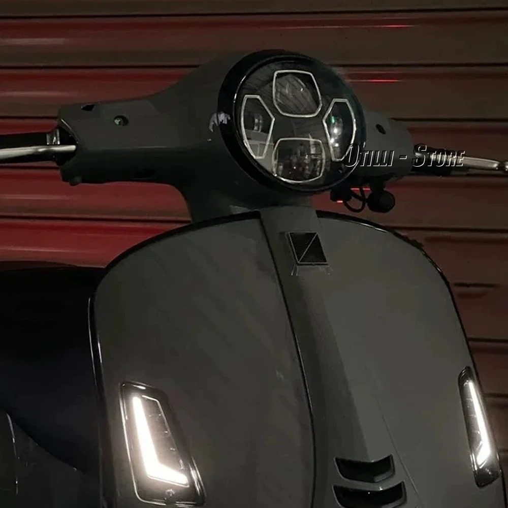 New Motorcycle Accessories Led Headlight Round Head Light Kit Black and Chrome For Vespa GTS300 GTS 300 gts300