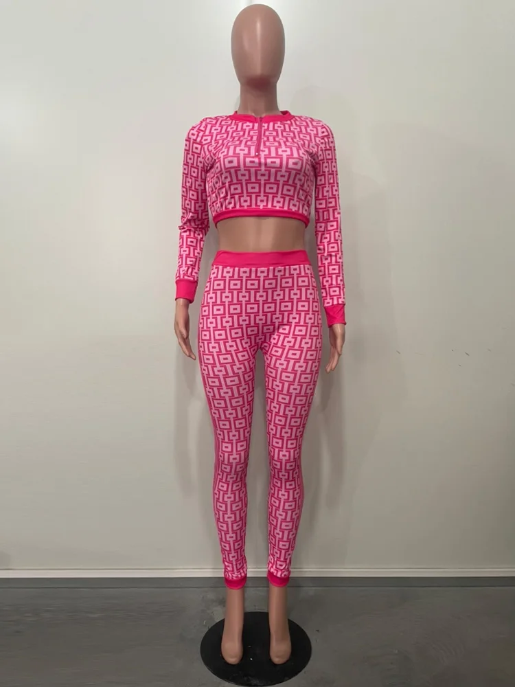 Bonnie Forest Vintage Geometric Print Crop Top And Matching Pant Sets Female Tracksuits Set Festival Outfits Sexy Clubwear