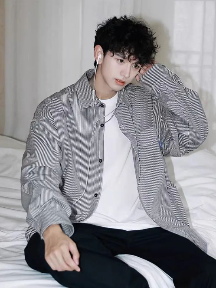 

Clean Cut Men's Long Sve Striped irt Youth Faion Breathable Polyester Fiber Autumn Wear Casual Loose Fit American Sle