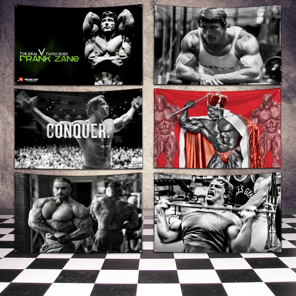 Ft Bodybuilding GYM Schwarzenegger Ronnie Flag Polyester Printing Banner for Garage Wall Out Door Decoration With Grommets