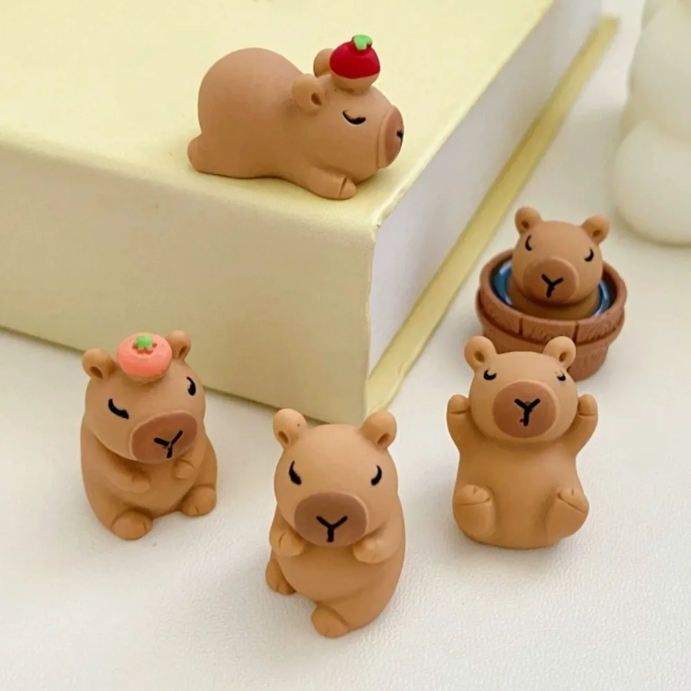 5pc Mini Matte Finish Capybara Figurines Adorable Plastic Animal Decoration Kit Small Decorations Inside The Car DIY Accessories