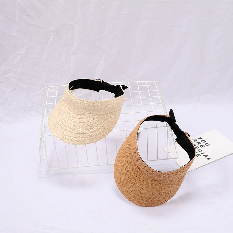 Children's Bow Sunshade Hat Baby Beach Straw Hat Boys And Girls Travel Sunscreen Big Brim Empty Top Hat