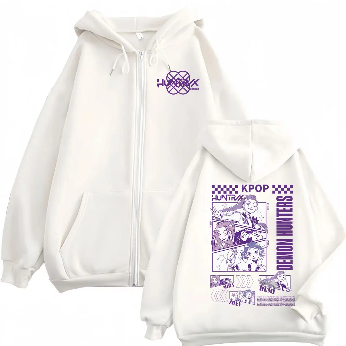

KPop Demon Hunters Merch Zipper Hoodie Fashion Vintage Zip Up Hooded Sweatshirts Men Women Clothing Harajuku Cartoon Pullovers