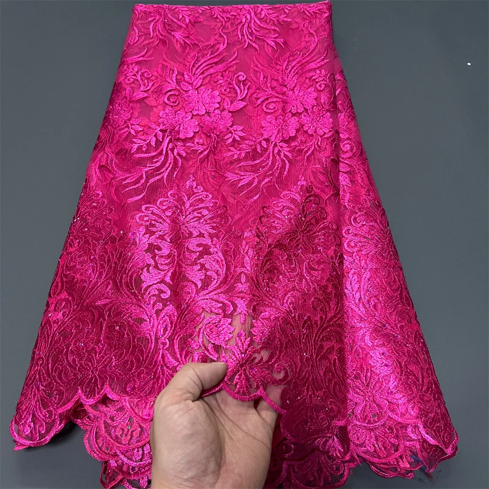 

Африканская нигерийская тюлевая кружевная ткань с вышивкой блестками, швейная гипюровая сетчатая ткань, платья для выпускного вечера, высокое качество, 2025, ZJ058