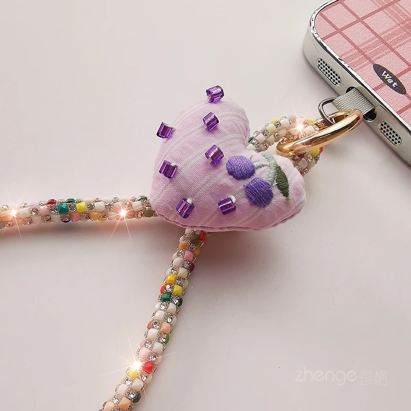 Tali Gantungan Ponsel Cherry Heart Tali Pergelangan Tangan Pendek, Tali Gantungan Casing Ponsel Anti Jatuh untuk Luar Ruangan Produk Baru