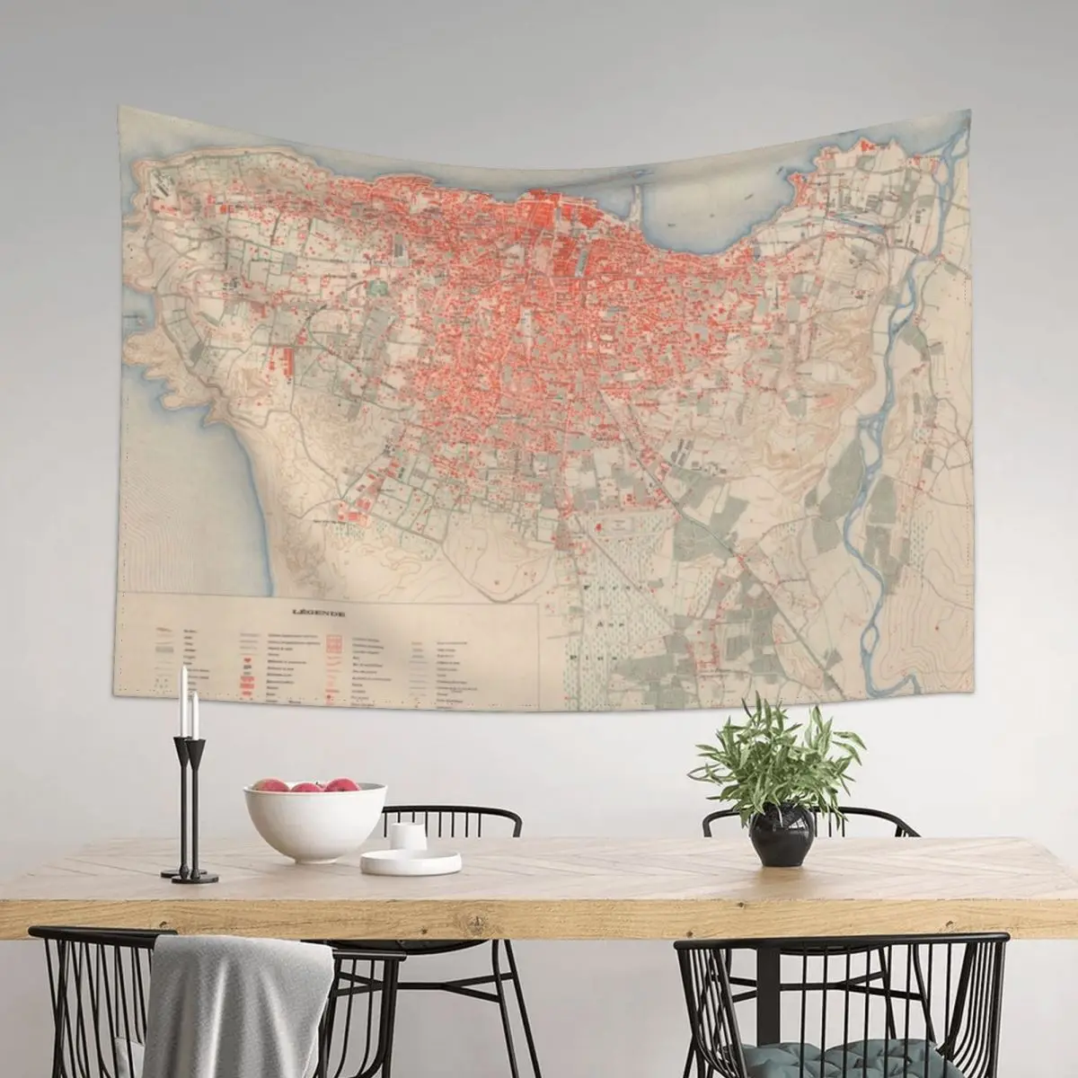 

Vintage Map of Beirut Lebanon (1922) Tapestry Room Decor Korean Style Wall Hanging Decor Tapestry