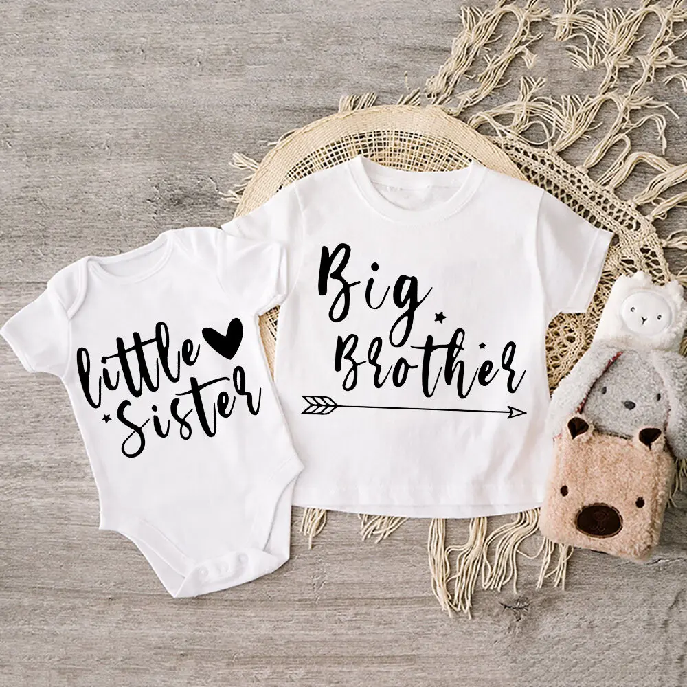 Big Brother&Little Brother Siblings Matching Kids T-Shirts+Baby Romper Boys Girls Summer Top Newborn Bodysuit Party Gift Outfits