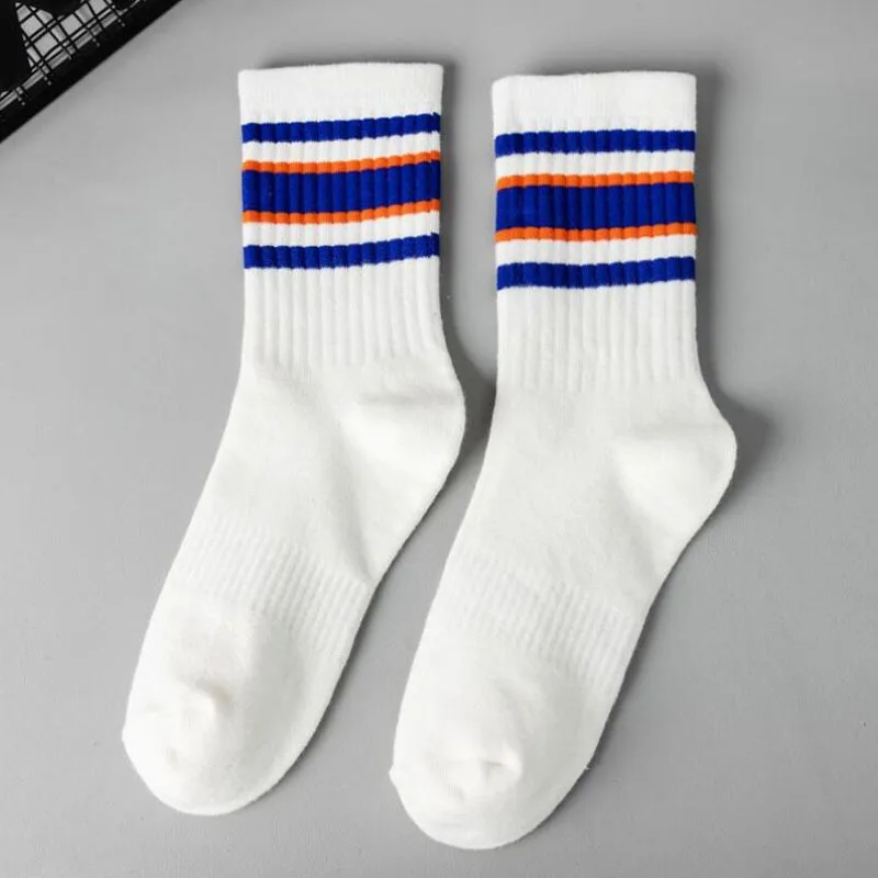 Japanese Harajuku socks Street hip hop skateboard striped mid-tube socks solid color breathable cotton socks 1 pair