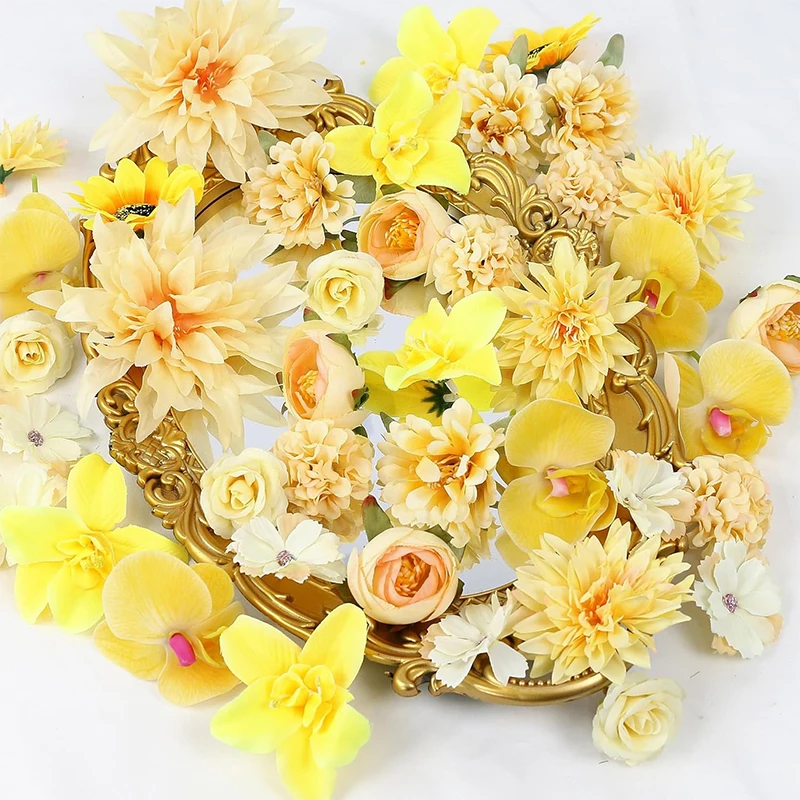 Yellow Artificial Flowers Heads Silk Fake Flowers for Home Decor Party Wedding Decoration DIY Valentine\'s Day Gifts Accessories