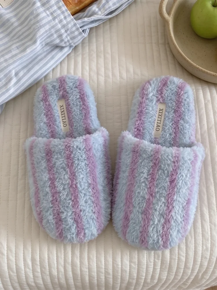 Unisex Home Slippers 2026 New Fuzzy Slippers For Men Women Winter Non Slip Quiet Indoor Household Cotton Slippers Couple Warm