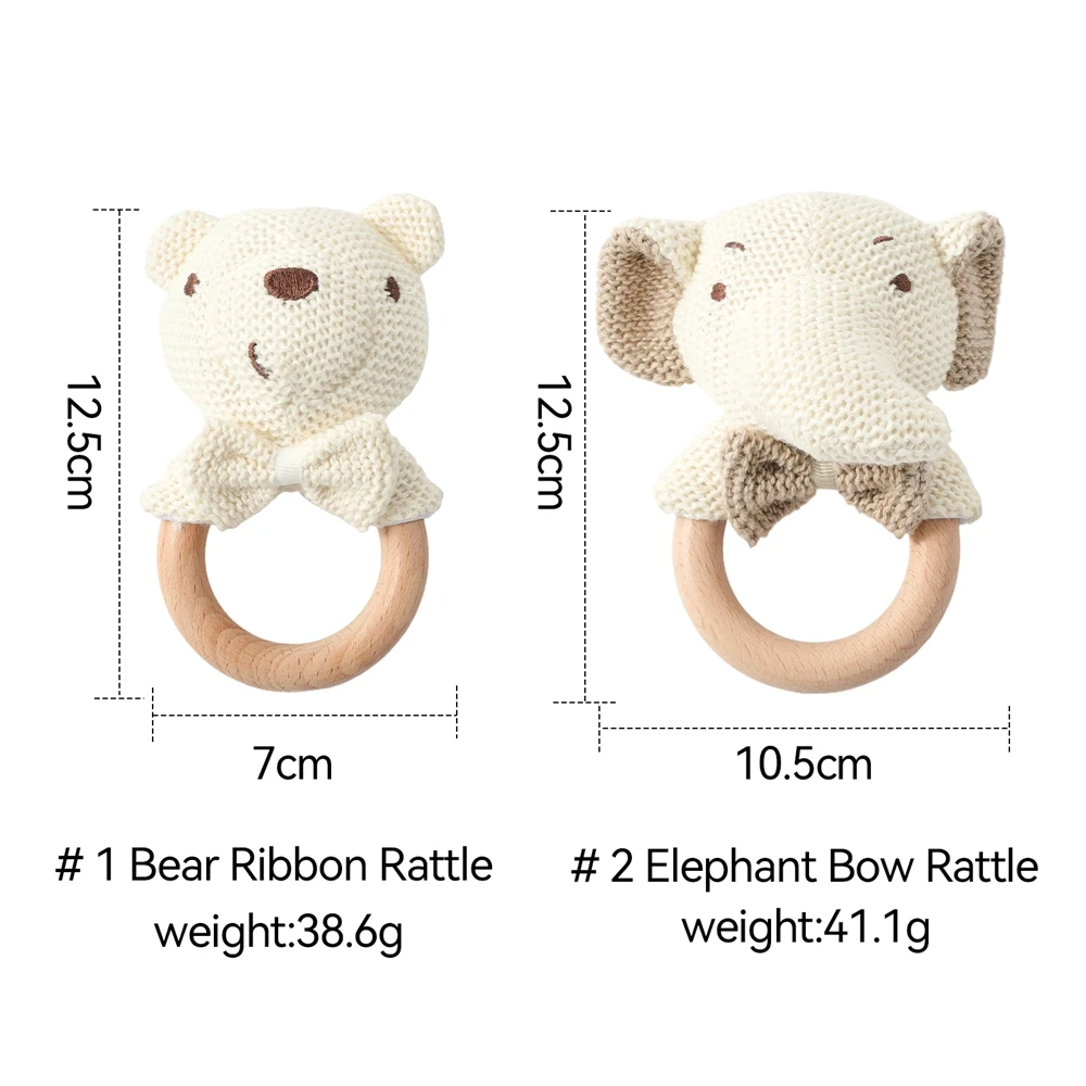 1PC Baby Rattle Toys Crochet Animal Cute Bear Toys Kawaii Wooden Teether Baby Product Mobile Crib Wooden Newborn Rattle Toys