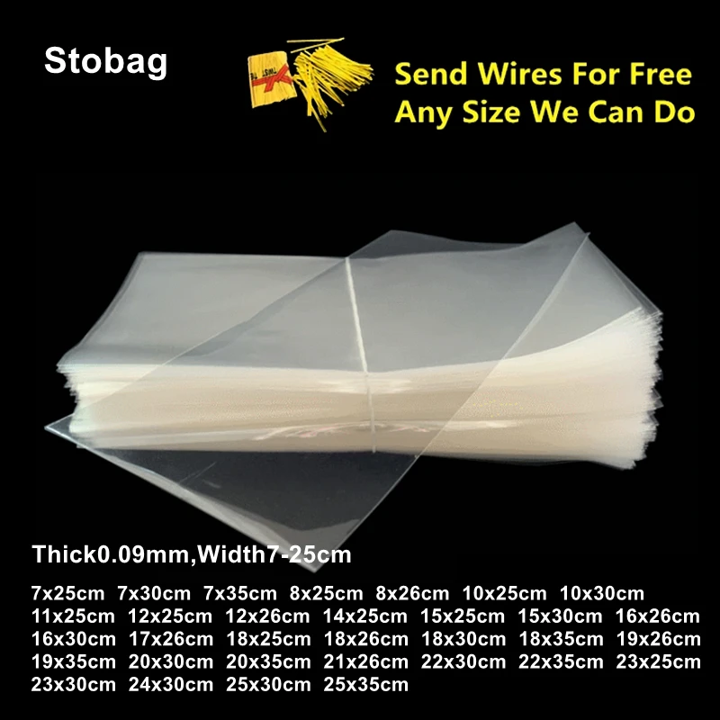 StoBag 100pcs Transparent Plastic Cellophane Bags Long Thick Flat Top Open Candy Cookie Food Gift Packaging Wedding Party Favors