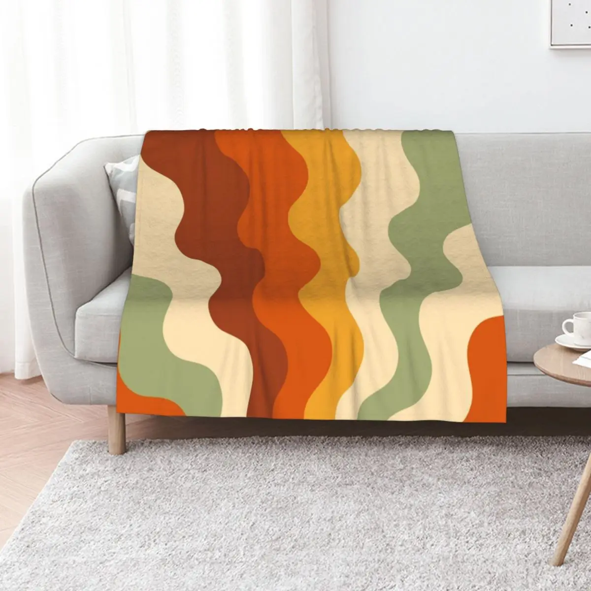 Retro Rays Groovy 1970s Olive Rust Yellow Orange Beige Throw Blanket Loose Giant Sofa Sofas heavy to sleep Blankets