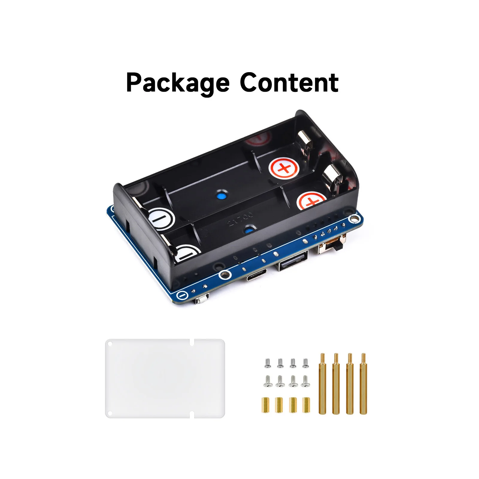 Waveshare UPS HAT (D) for Raspberry Pi, Supports 21700 Li battery (NOT included), 5V Uninterruptible Power Supply, Pogo Pins