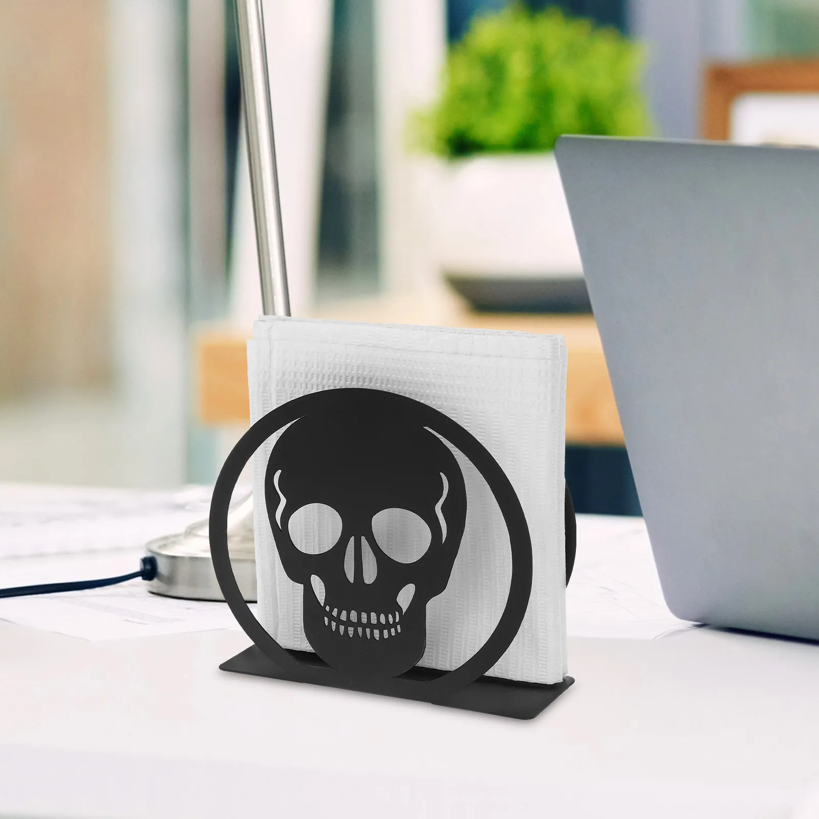 Halloween Skull Metal Napkin Holder Kitchen Dining Table Decor Non Slip Feet Home Bar Party Accessory