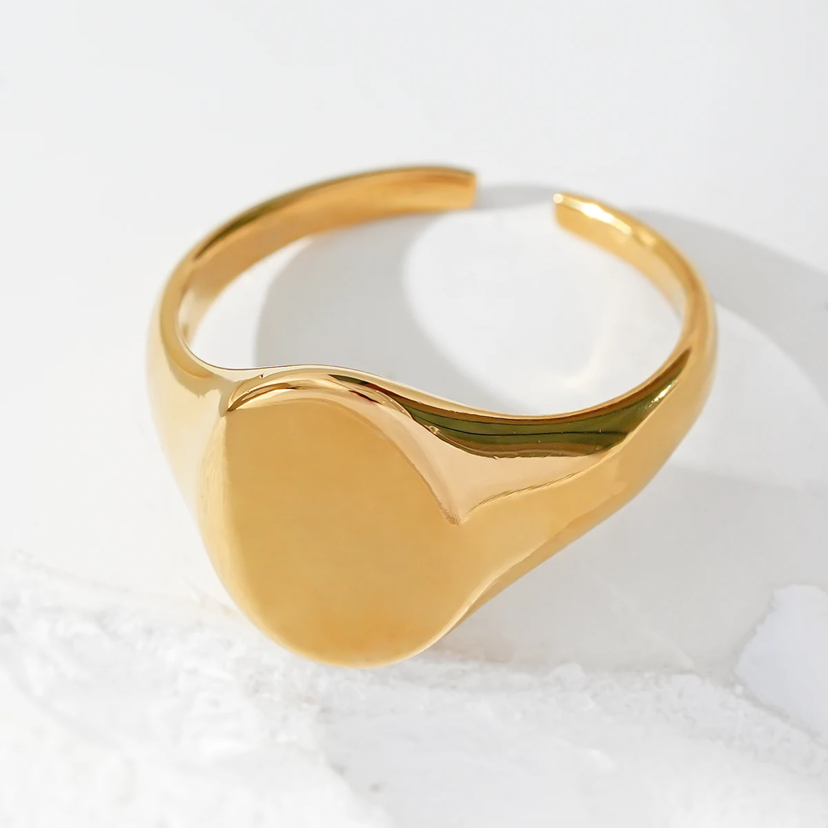 14k gold-plated stainless steel fashionable round integrated adjustable ring