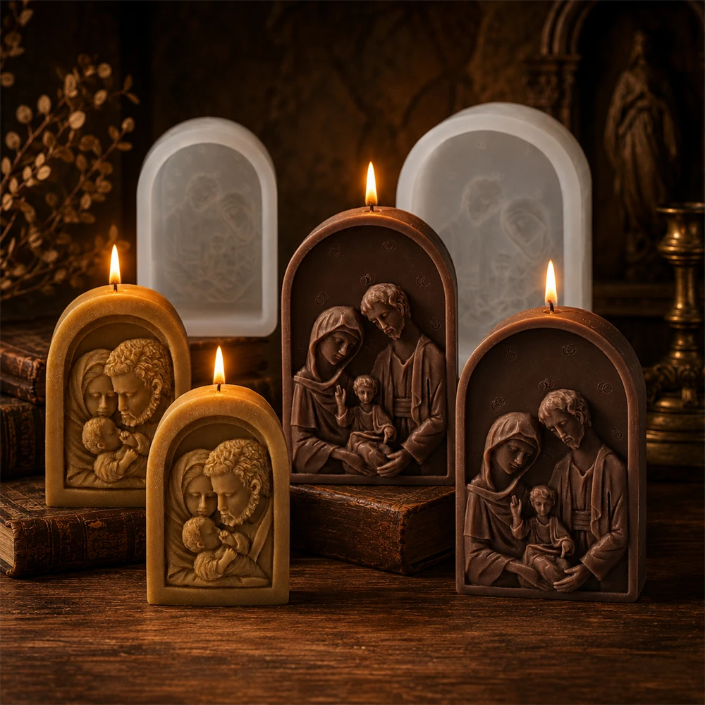 Jesus Family Silicone Candle Mold 3D Holy Jesus Mary Joseph Nativity Molds for DIY Wax Candle Soap Resin Crafts Home Decor Gifts