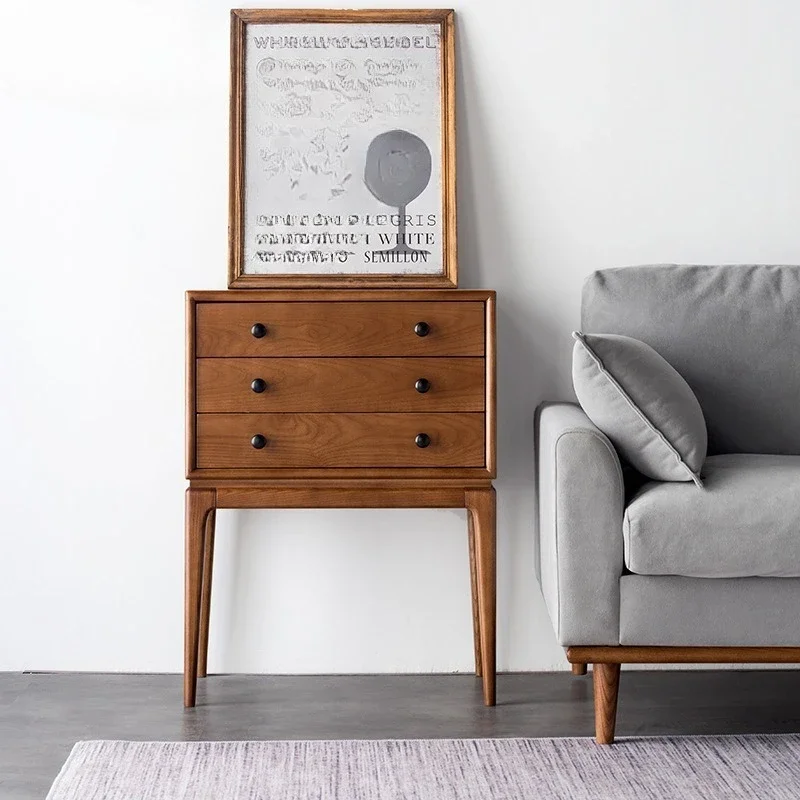 Nordic ash wood walnut solid wood home living room sofa side cabinet, whole body polished