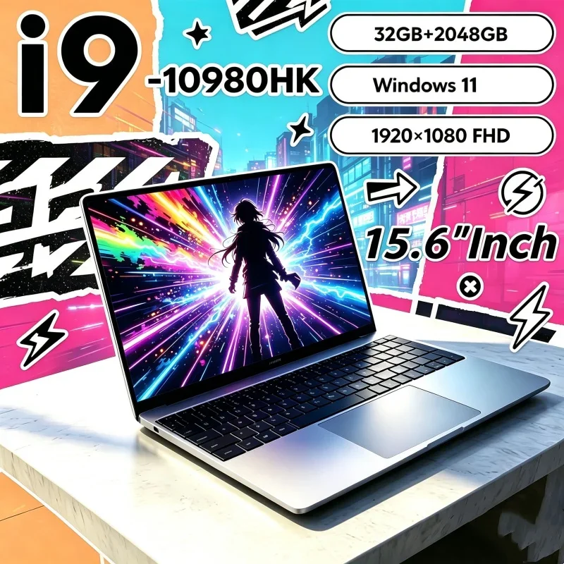 15.6 Inch Speedy Laptop Intel Core I9‑10980HK 16GB RAM 1TB/2TB SSD Fingerprint Unlock Windows 11 Gaming Notebook