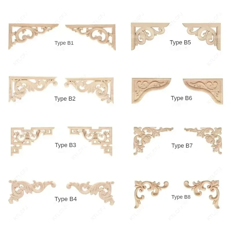 Wood Carving European Style Decal Solid Wood Diagonal Flower Cabinet Door Long Flower Piece Furniture Decoration Accessories