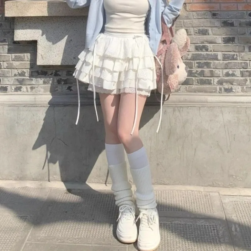 

Skirts Women Y2k Summer Kawaii Lace-up Fashion Girlish Casual High Street A-line Sweet Style Streetwear All-match Solid Faldas