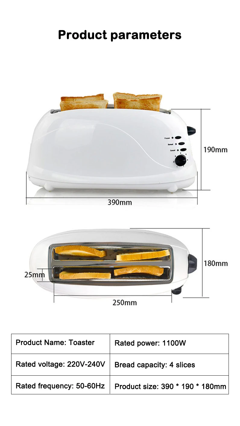 Household Electric Toaster 4 Slices Slots Automatic Baking Bread Oven Sandwich Maker Heater Warmer Breakfast Machine Toast Grill