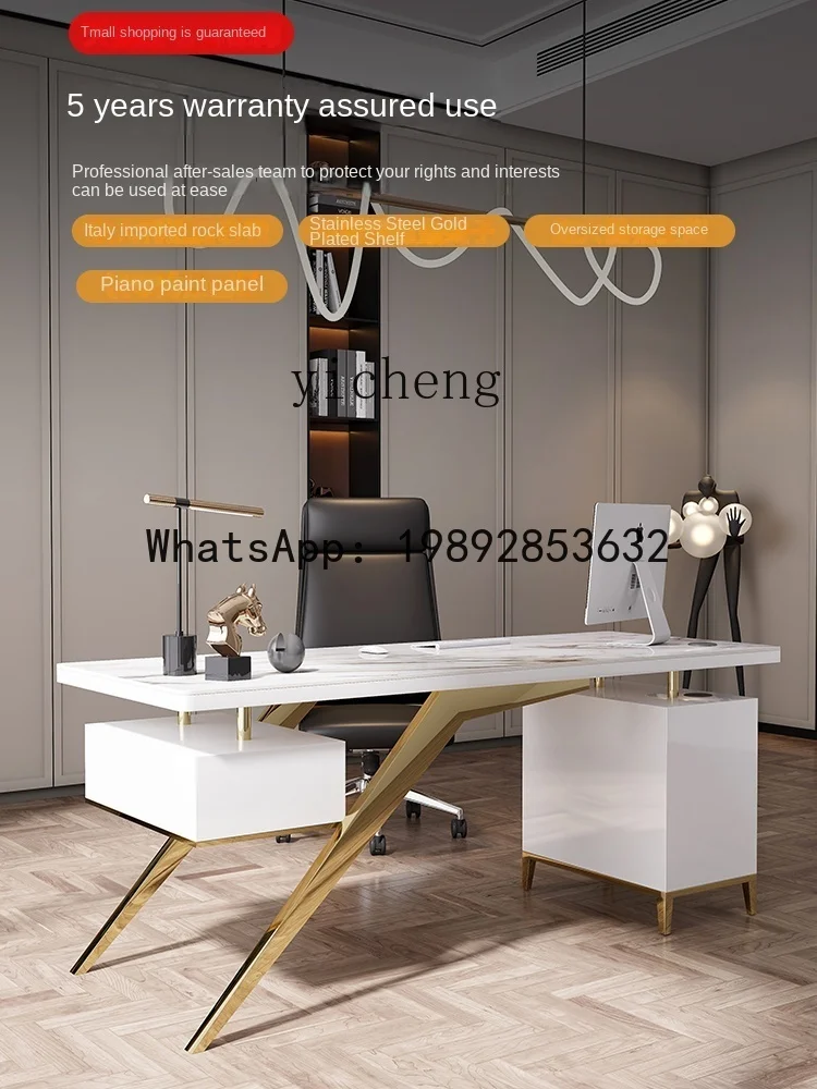 Light Luxury Bright Stone Plate Desk Computer Desk Nordic Study Desk